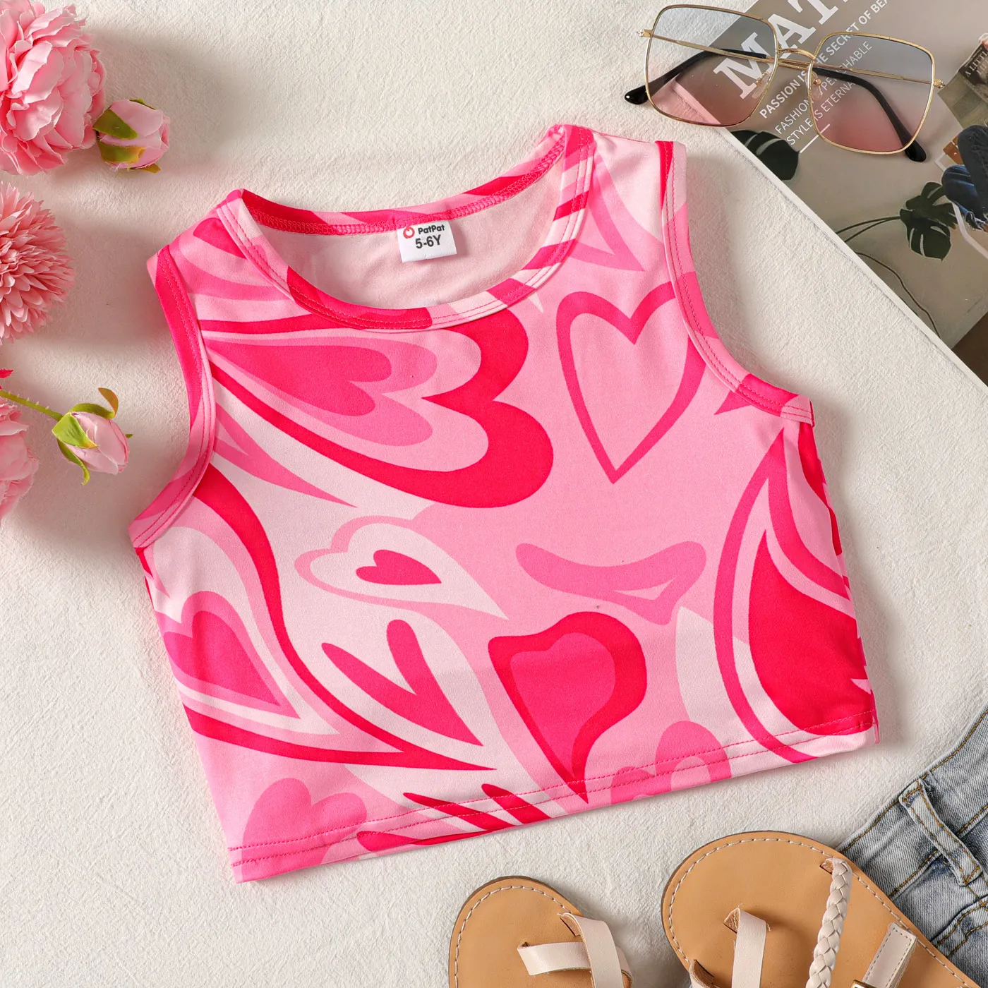 Kid Girl Heart Print Tank Top  big image 1