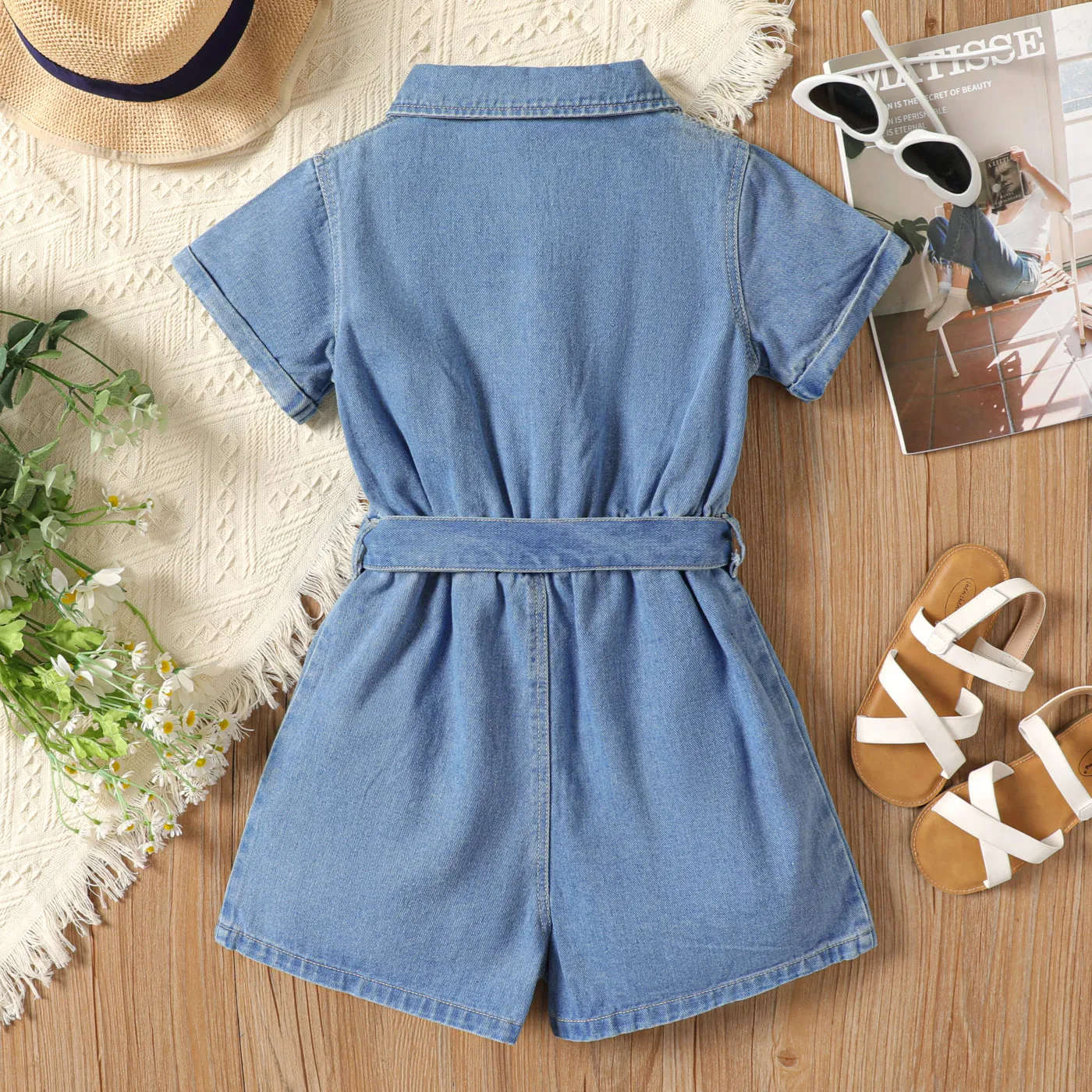 Kid Girl Belted Denim Romper DENIMBLUE image 2