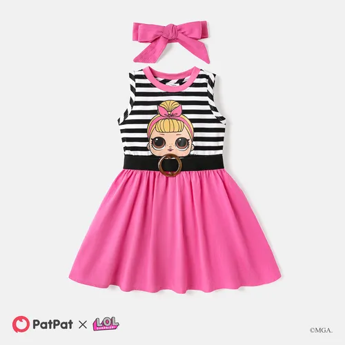 L.O.L. SURPRISE! Toddler/Kid Girl 2pcs Stripe Cotton Tank Dress and Headband