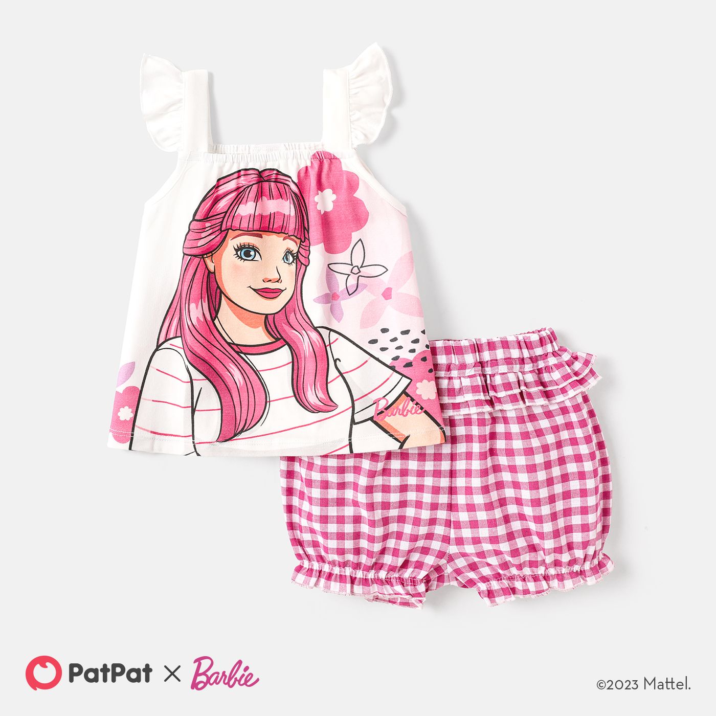 

Barbie Toddler Girl 2pcs Character Print Cotton Camisole Ruffled Plaid Shorts Set