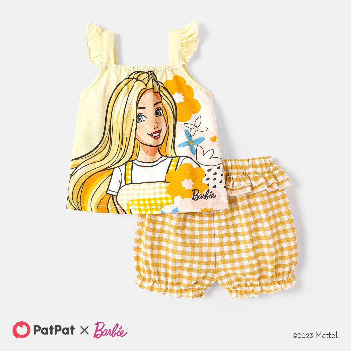

Barbie Toddler Girl 2pcs Character Print Cotton Camisole Ruffled Plaid Shorts Set