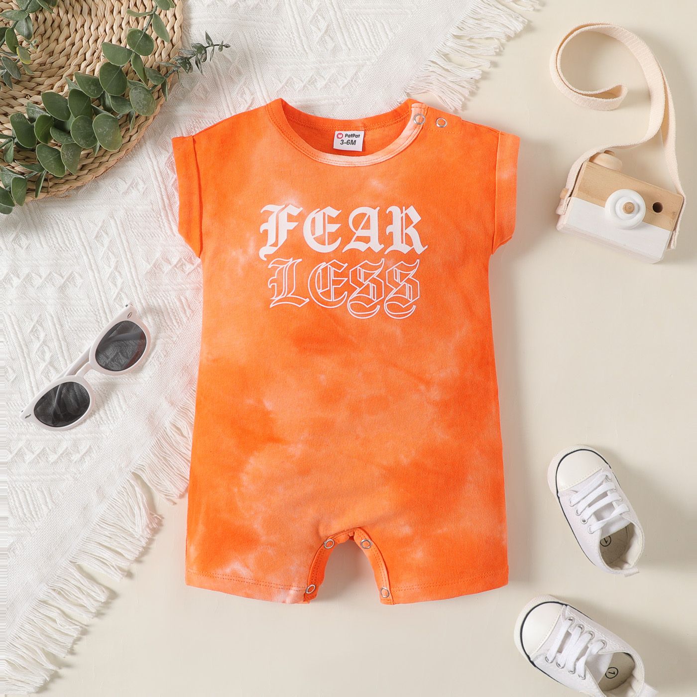 

Baby Boy/Girl 100% Cotton Short-sleeve Letter Print Tie Dye Romper