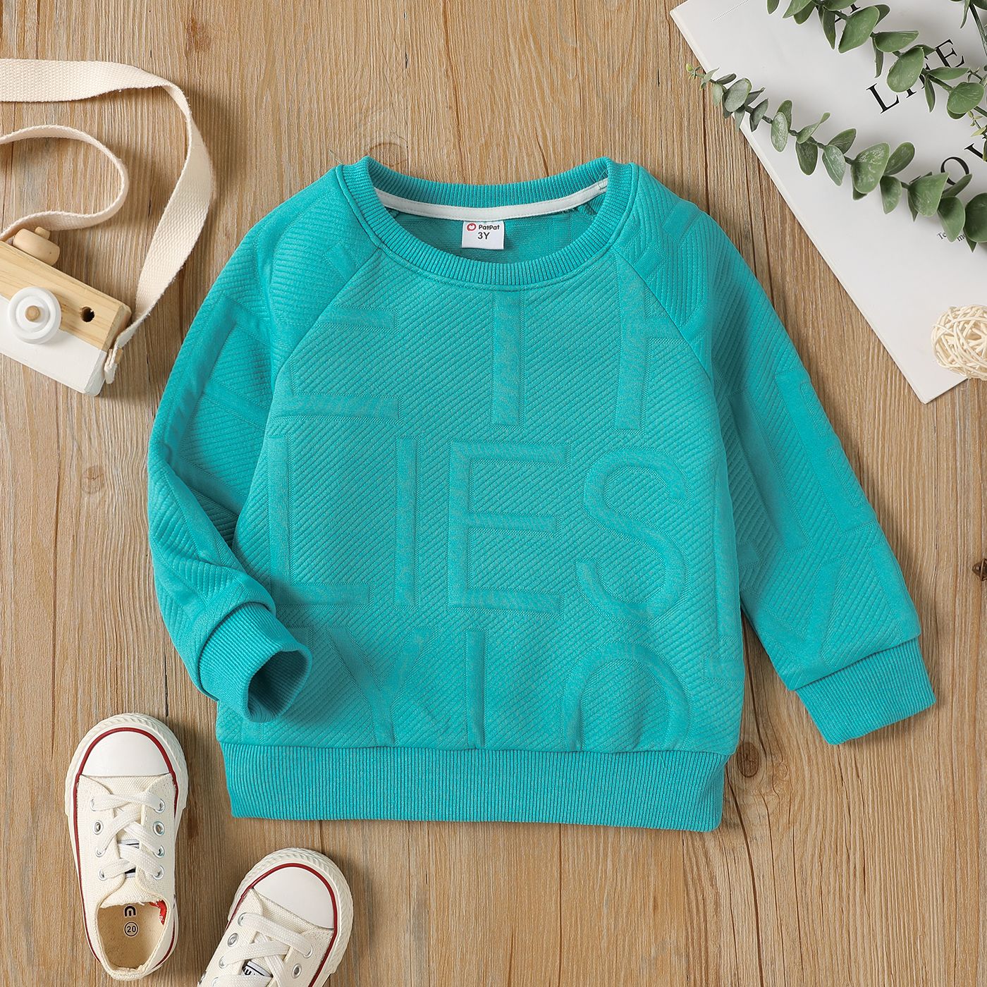 

Toddler Girl/Boy 100% Cotton Letter Textured Raglan Sleeve Pullover Sweatshirt