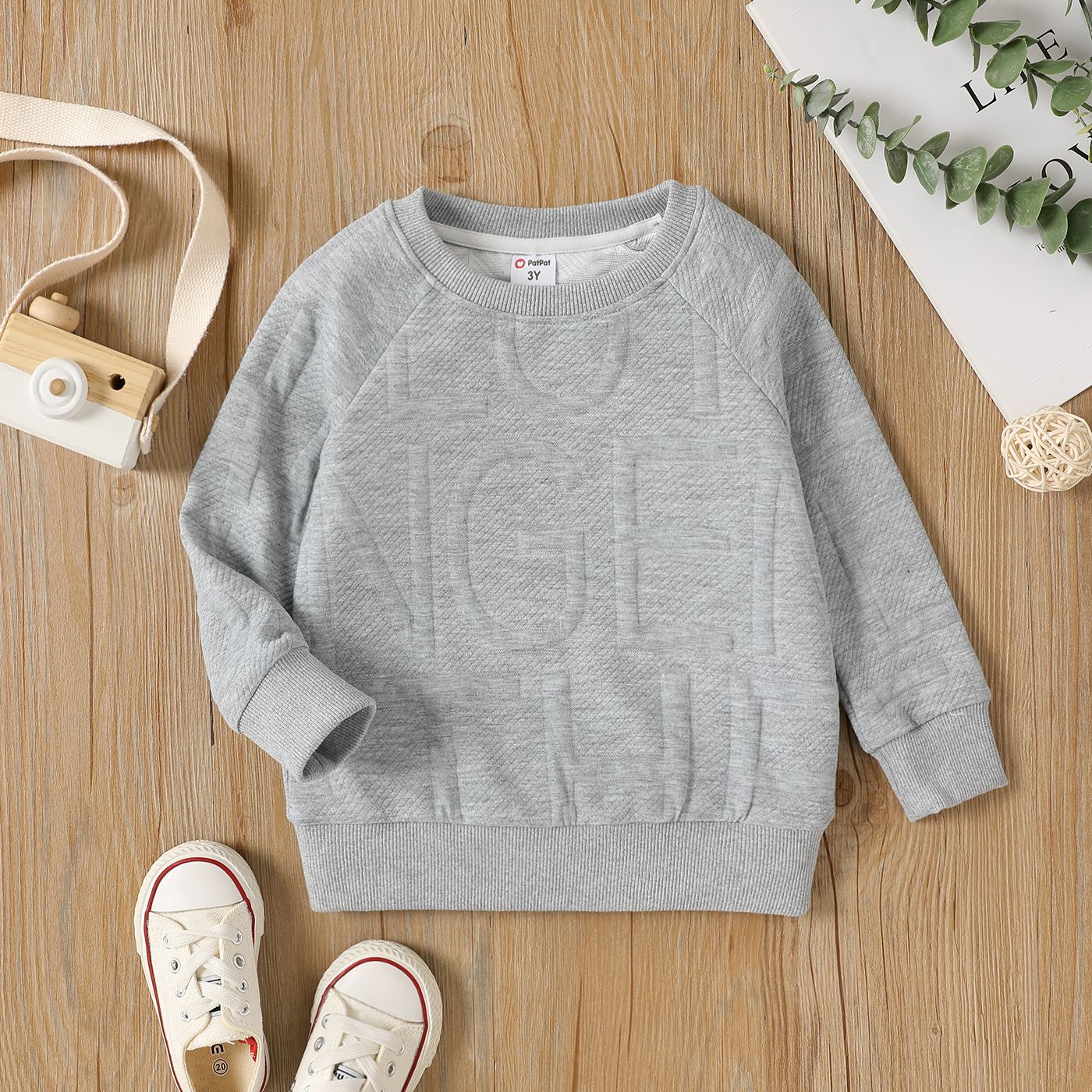 Toddler Girl/Boy 100% Cotton Letter Textured Raglan Sleeve Pullover Sweatshirt