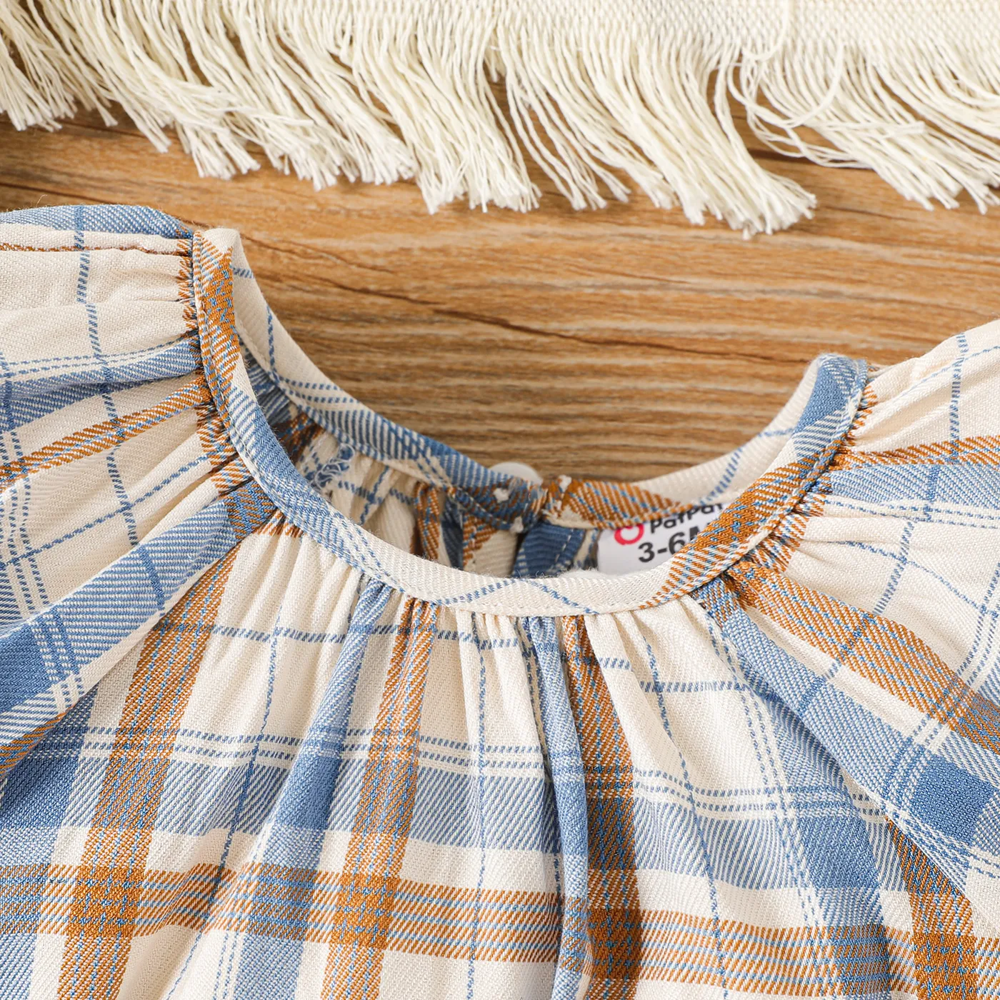 Baby Girl Plaid Puff-sleeve Belted Romper PLAID image 3