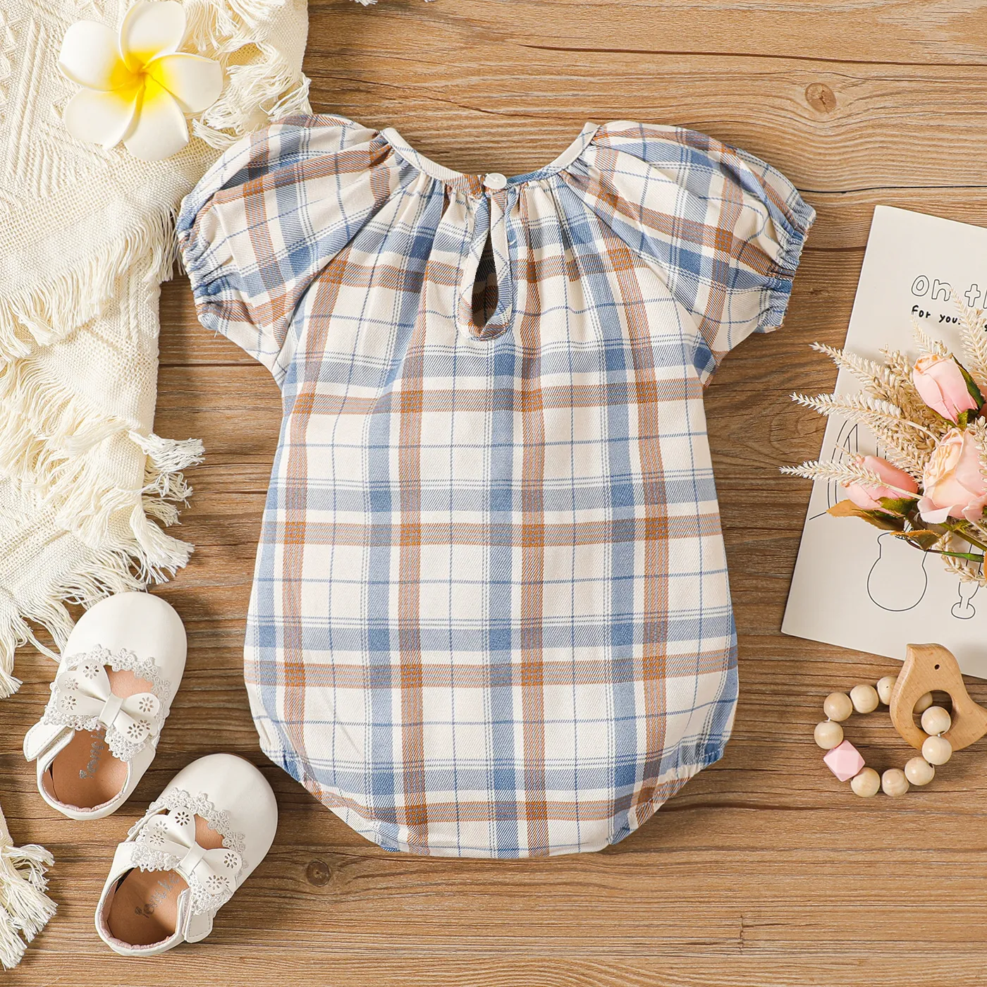 Baby Girl Plaid Puff-sleeve Belted Romper PLAID image 2