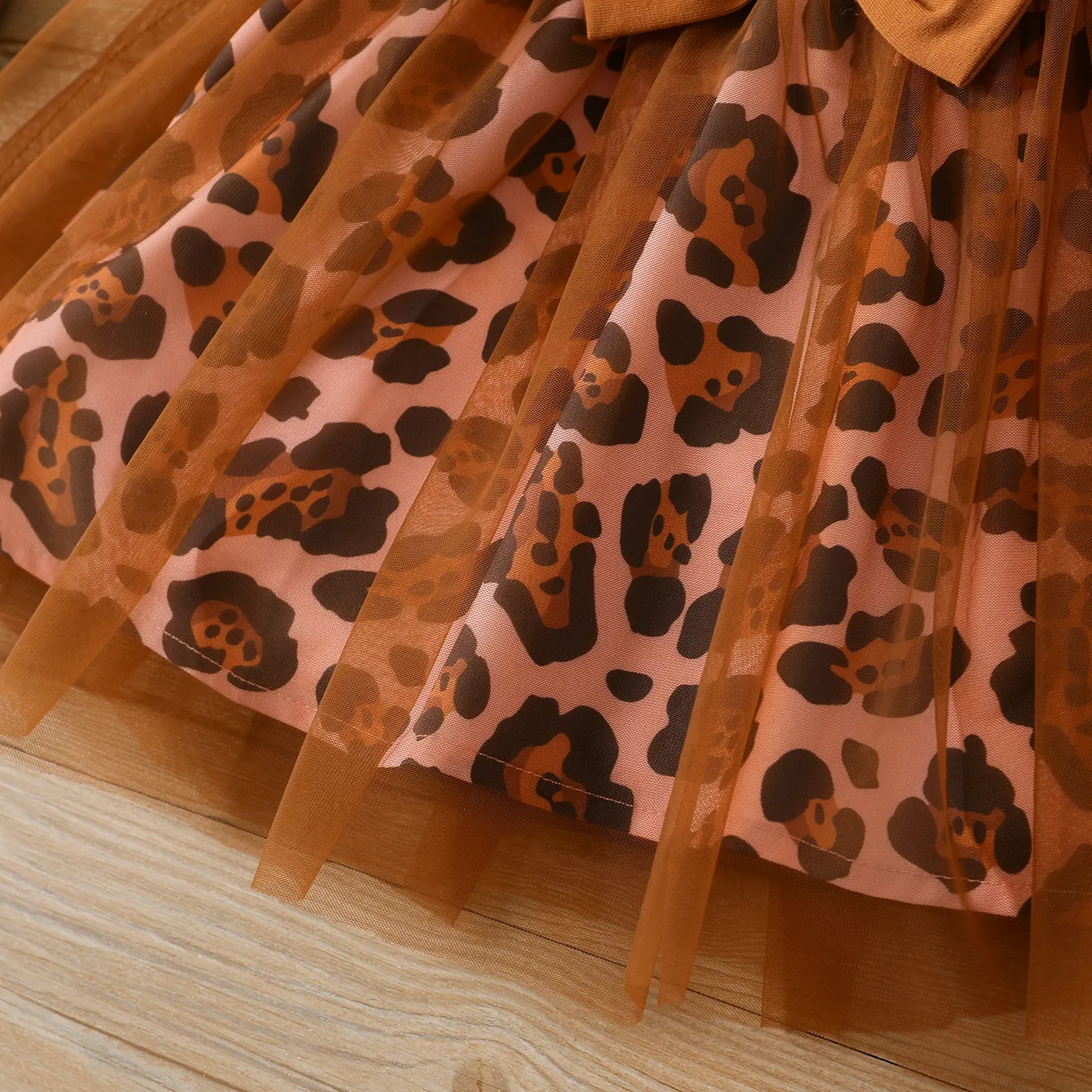 Baby Girl Cotton Cold Shoulder Flutter-sleeve Butterfly Graphic Spliced Leopard Print Mesh Fairy Dress  image 5