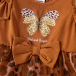 Baby Girl Cotton Cold Shoulder Flutter-sleeve Butterfly Graphic Spliced Leopard Print Mesh Fairy Dress  image 4