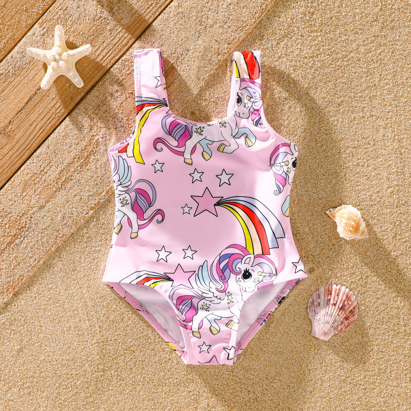 

Toddler Girl Playful Unicorn Print Sleeveless Onepiece Swimsuit
