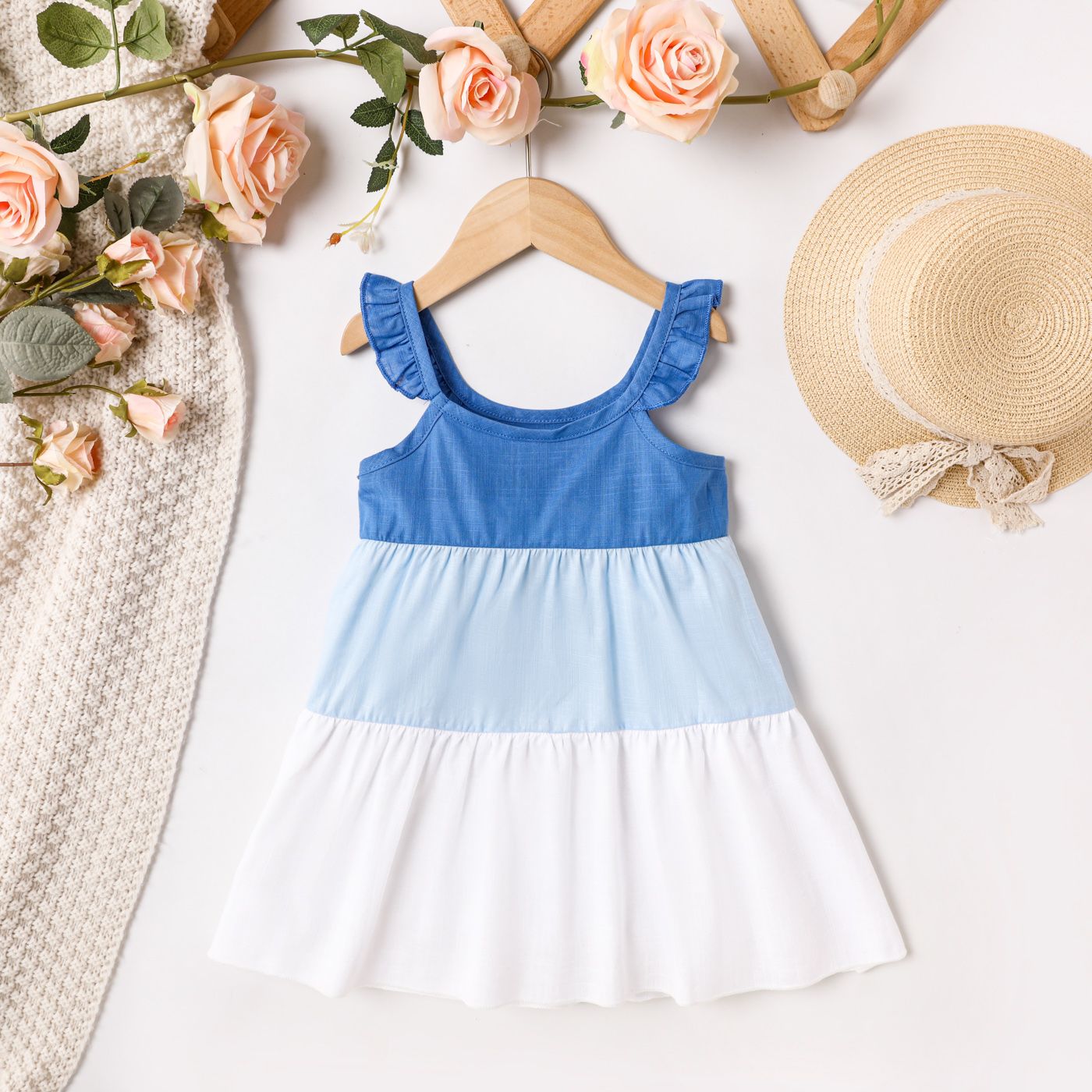 

Toddler Girl Sweet 100% Cotton Colorblock Sleeveless Dress