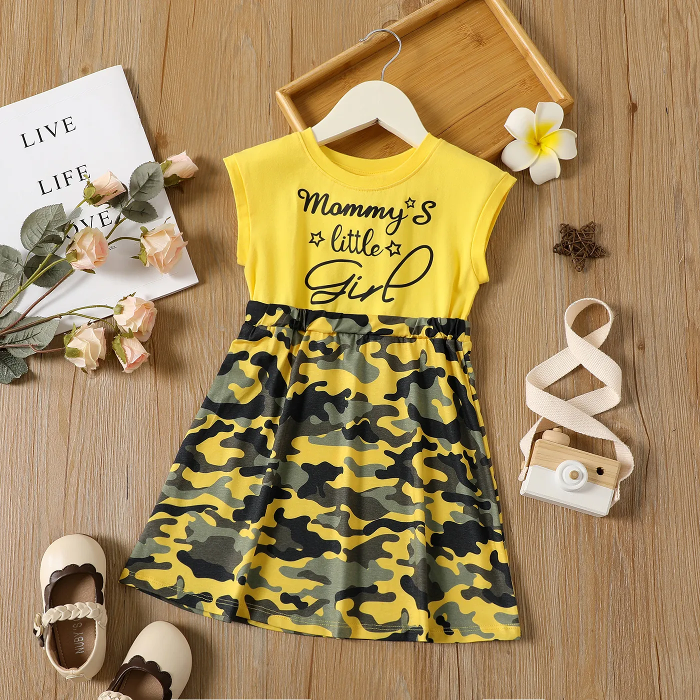 Toddler Girl Naia Letter Camouflage Print Sleeveless Dress