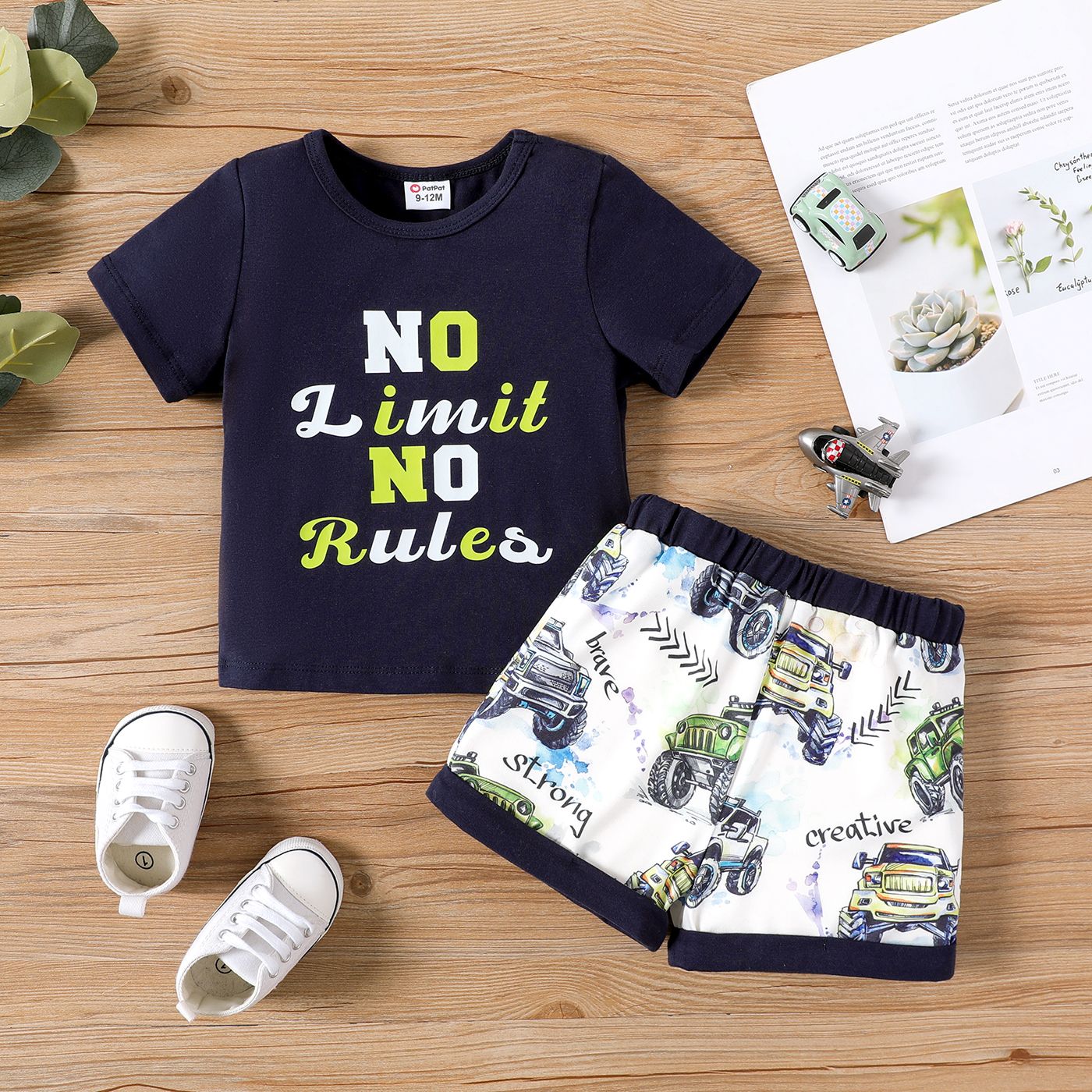 Ensemble De 2 T-shirts Et Shorts Naia™ à Manches Courtes En Coton Imprimé Lettre Pour Bébé Fille