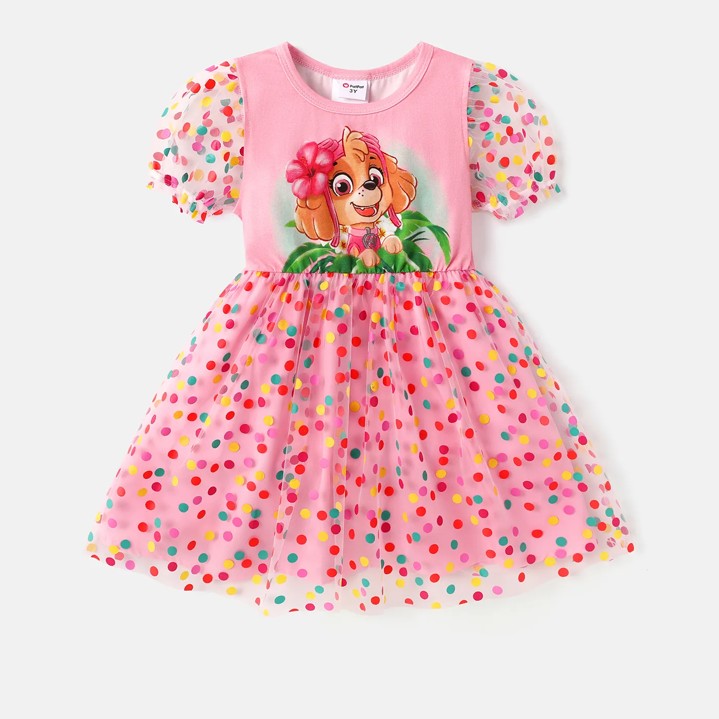 PAW Patrol Toddler Girl Polka dots Cotton Mesh Splice Short-sleeve Fairy Dress Pink image 6