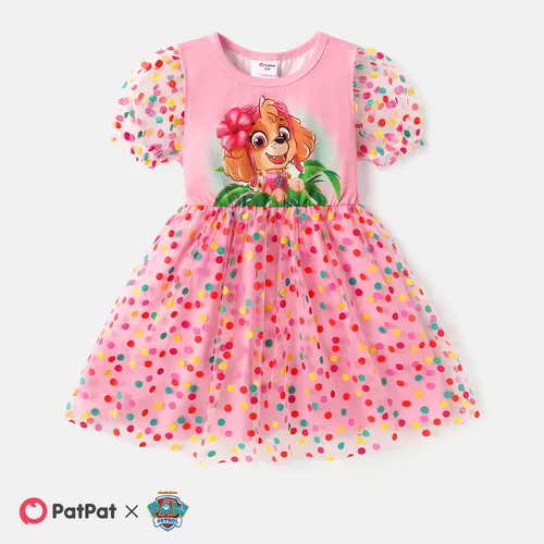 PAW Patrol Toddler Girl Polka dots Cotton Mesh Splice Short-sleeve Fairy Dress