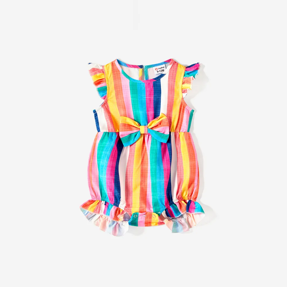 Mommy and Me Colorful Striped Sleeveless Belted Dresses  big image 1