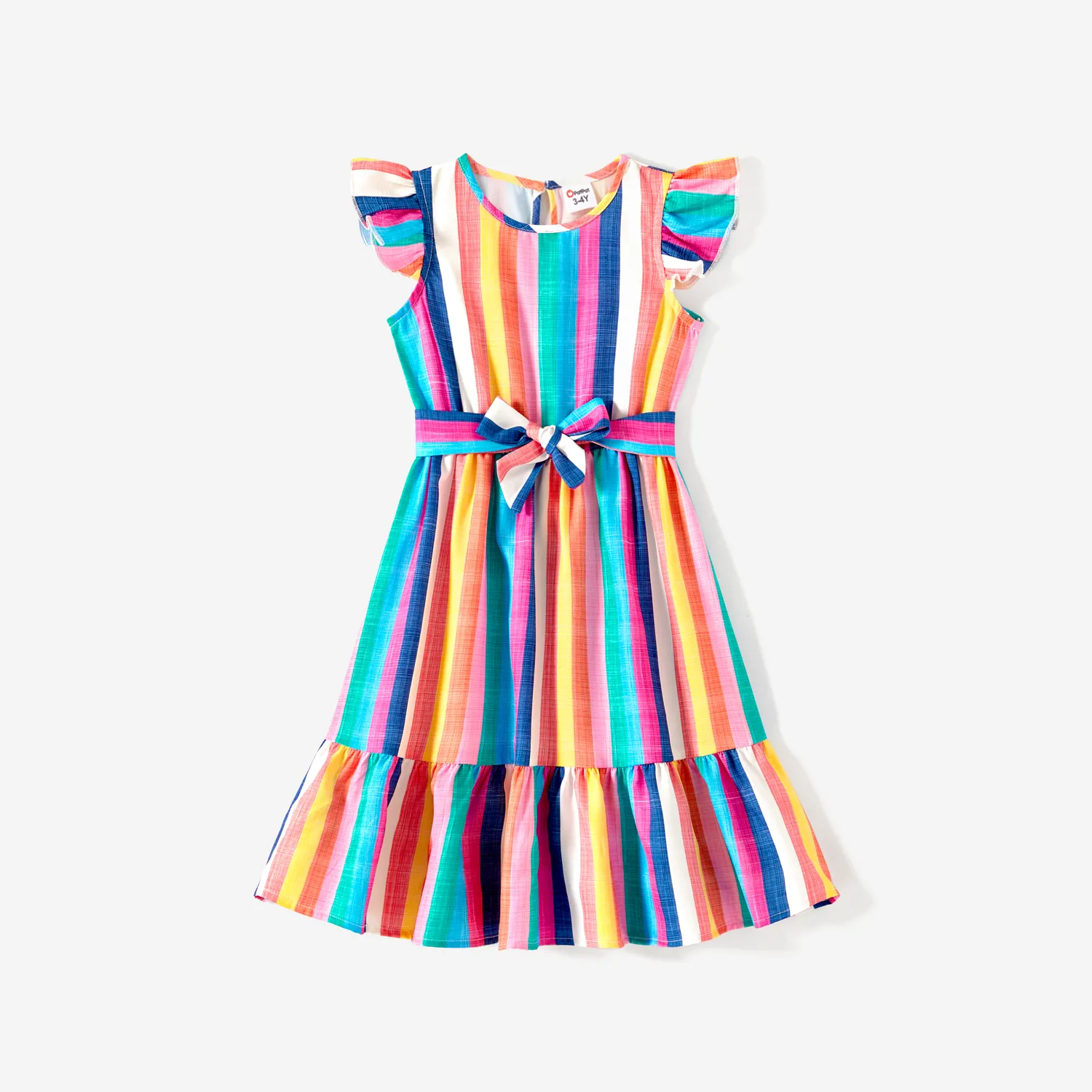 Mommy And Me Colorful Striped Sleeveless Belted Dresses