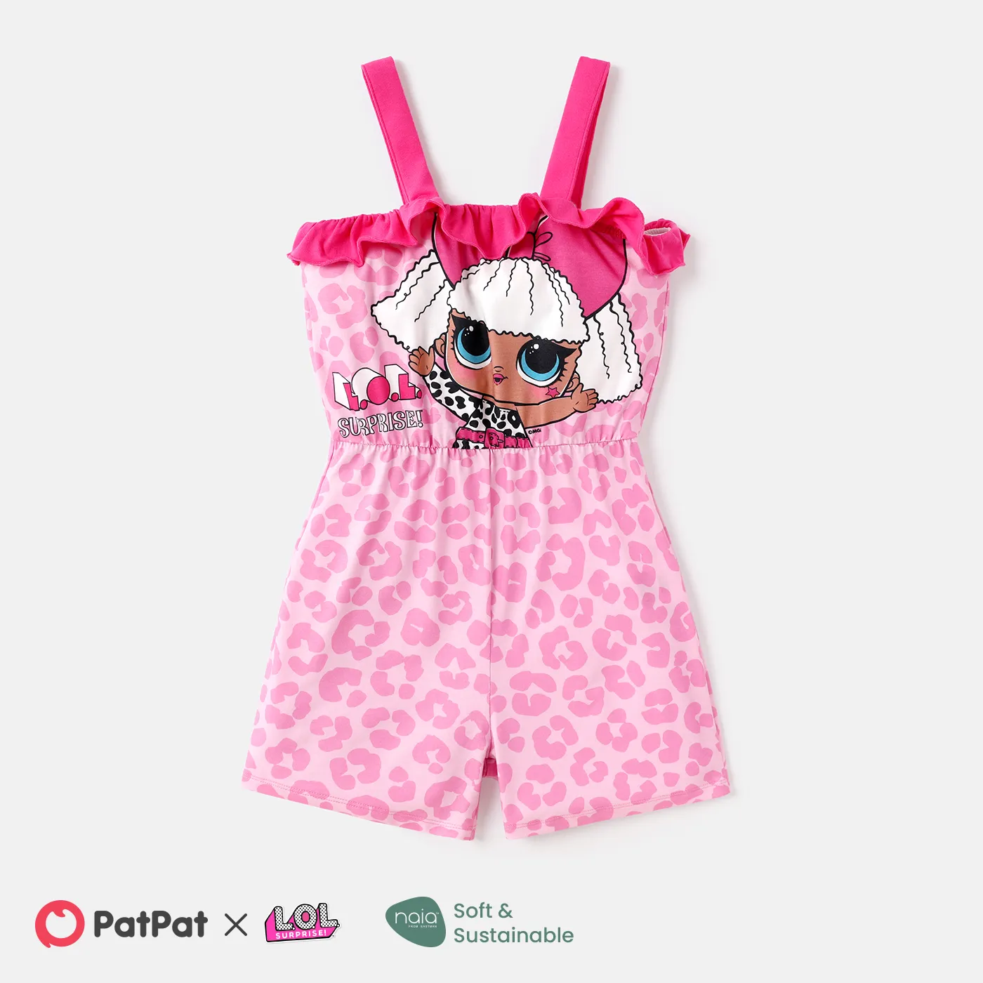 lol. surpresa! macacão infantil com estampa de personagem naia e babados Rosa big image 1