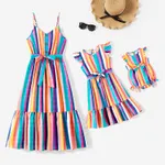 Mommy and Me Colorful Striped Sleeveless Belted Dresses  image 2