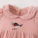 Baby Girl 100% Cotton Crepe Bird Embroidered Peter Pan Collar Puff-sleeve Romper  image 3