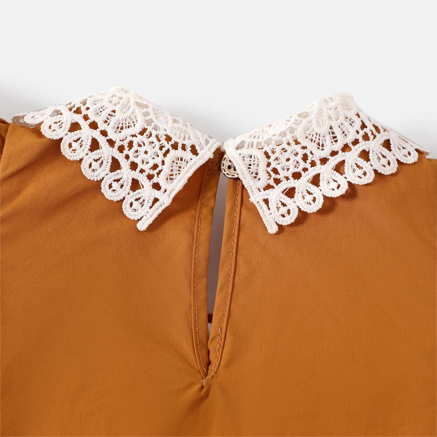 Baby Girl 100% Cotton Lace Collar Flutter-sleeve Romper Reddishbrown image 6