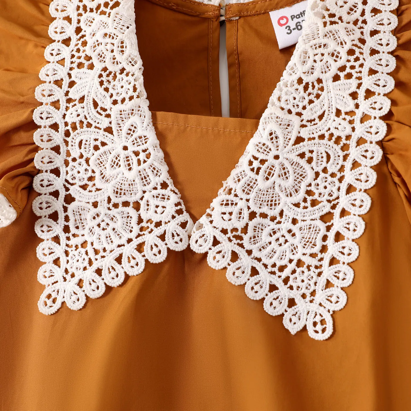 Baby Girl 100% Cotton Lace Collar Flutter-sleeve Romper Reddishbrown image 4