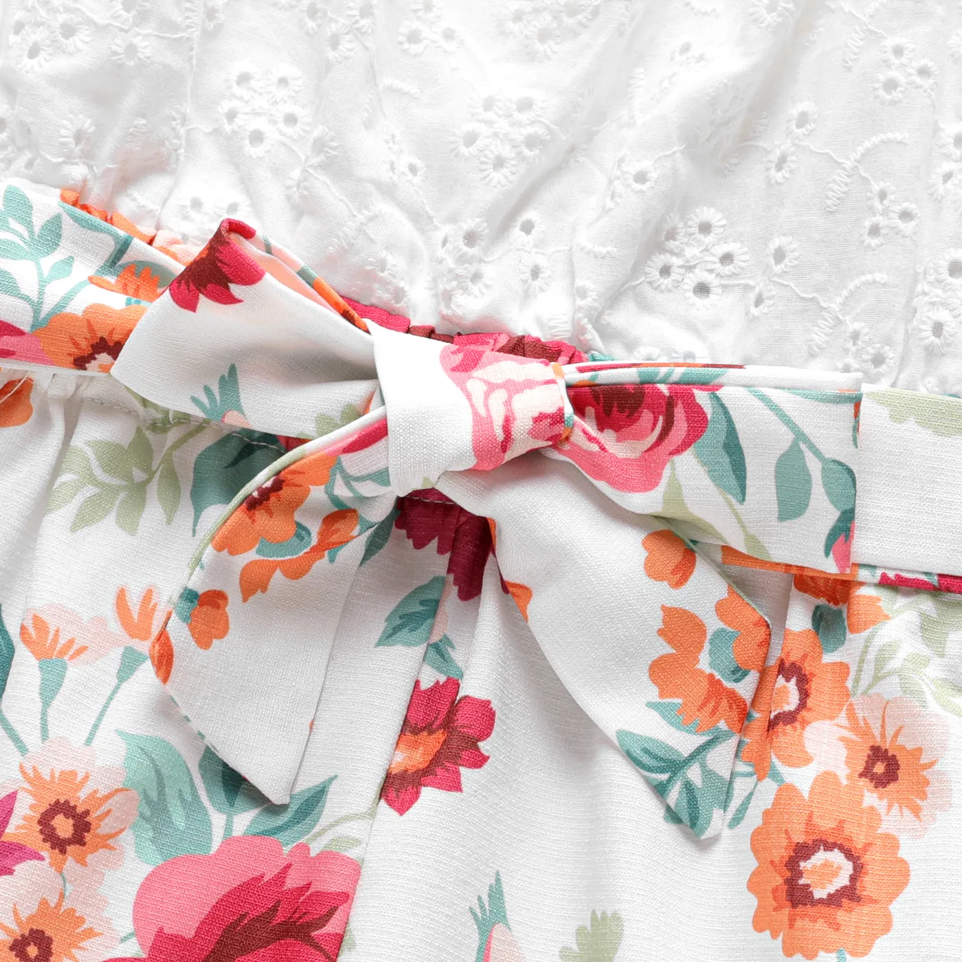 Kid Girl Floral Panel Belted Schiffy Romper  image 5