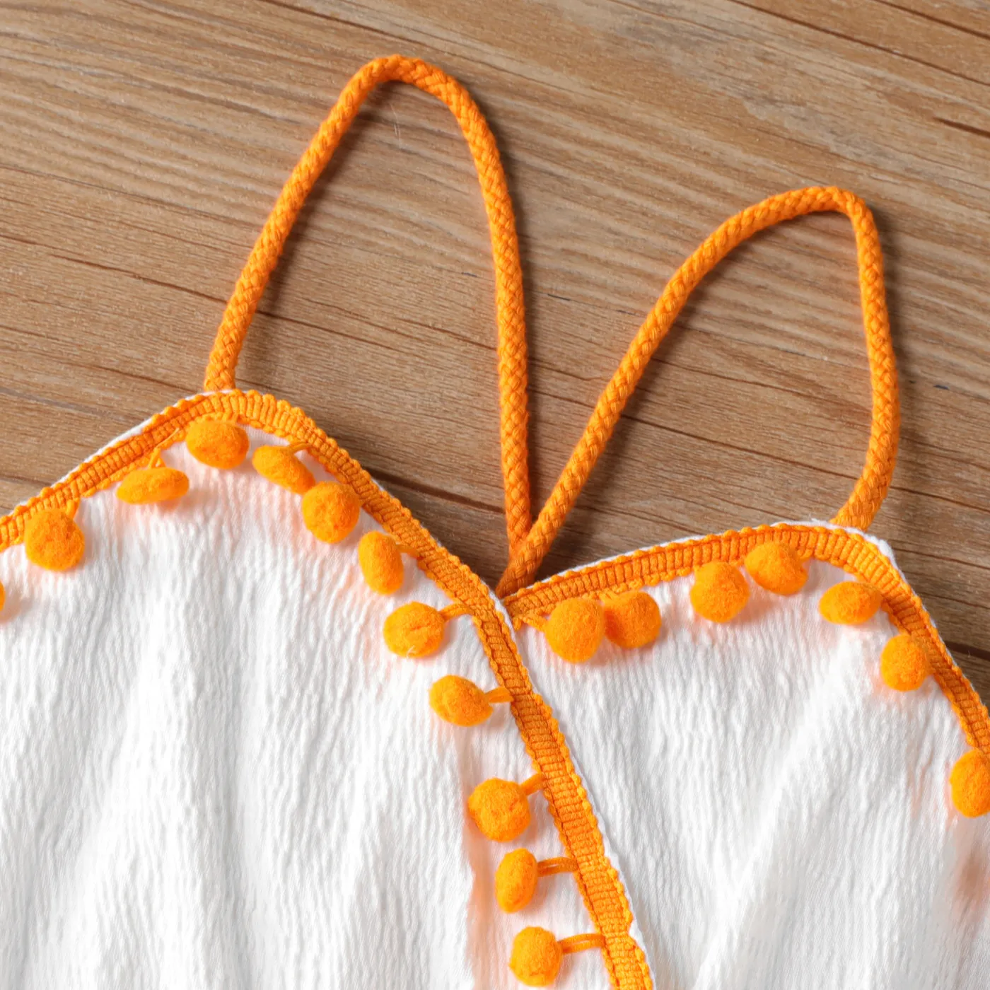 kid girl pom pom decor boho slip romper زاهى الألوان image 3