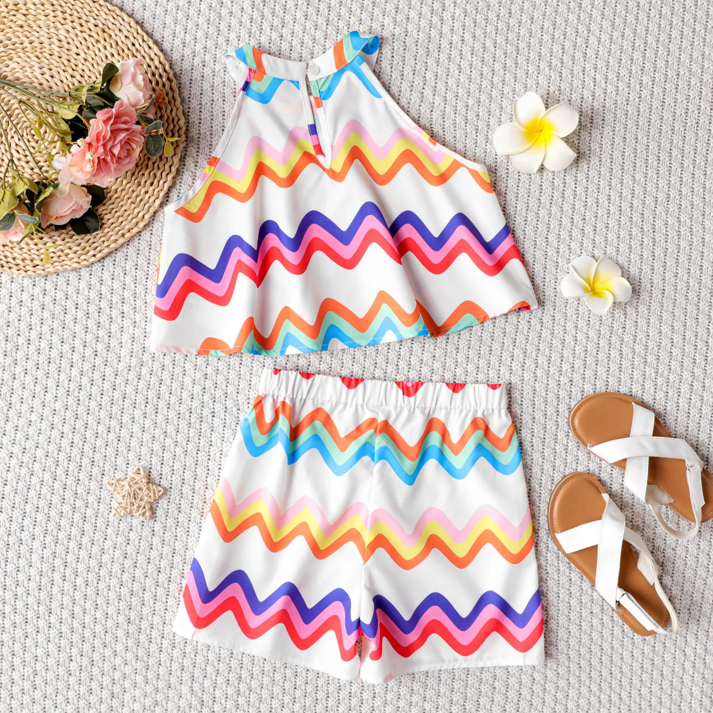 2pcs Kid Girl Colorful Stripe Halter Top and Shorts Set COLOREDSTRIPES image 2