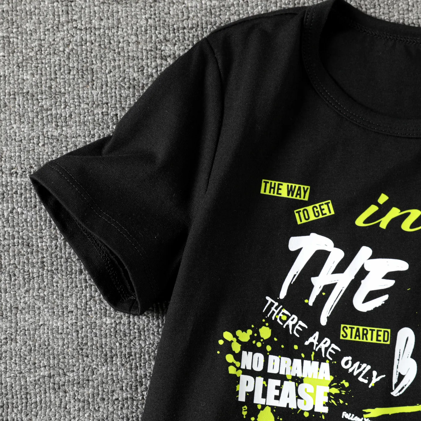 2pcs Kid Boy 100% Cotton Letter Print Black Short-sleeve Tee and Shorts Set  image 4