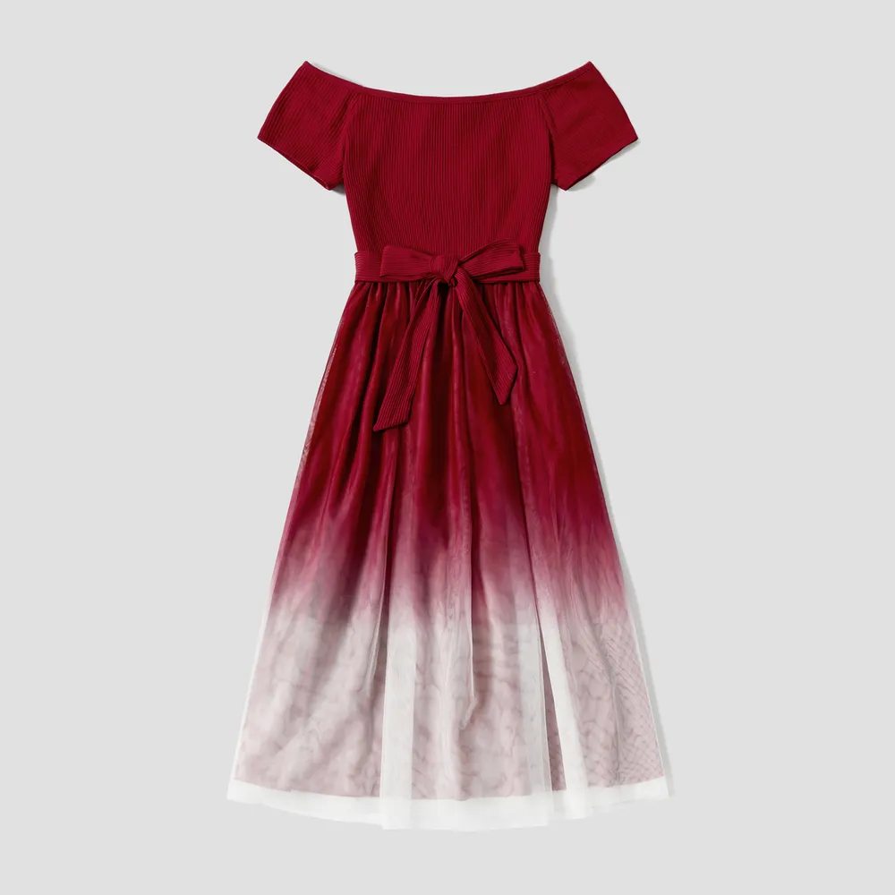 Mommy and Me Cotton Ribbed Spliced Ombre Mesh Dresses big image 12