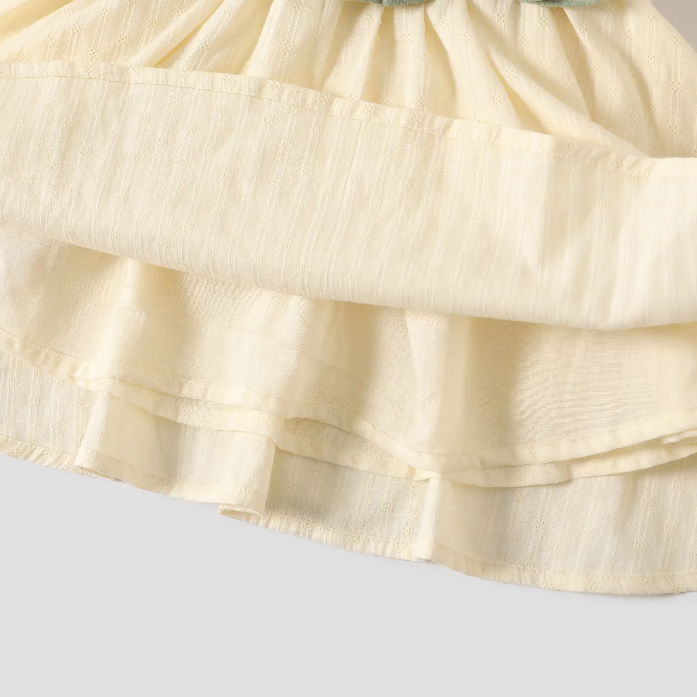 Baby Girl 100% Cotton Contrast Ruffle Trim Bow Front Sleeveless Dress Green image 5