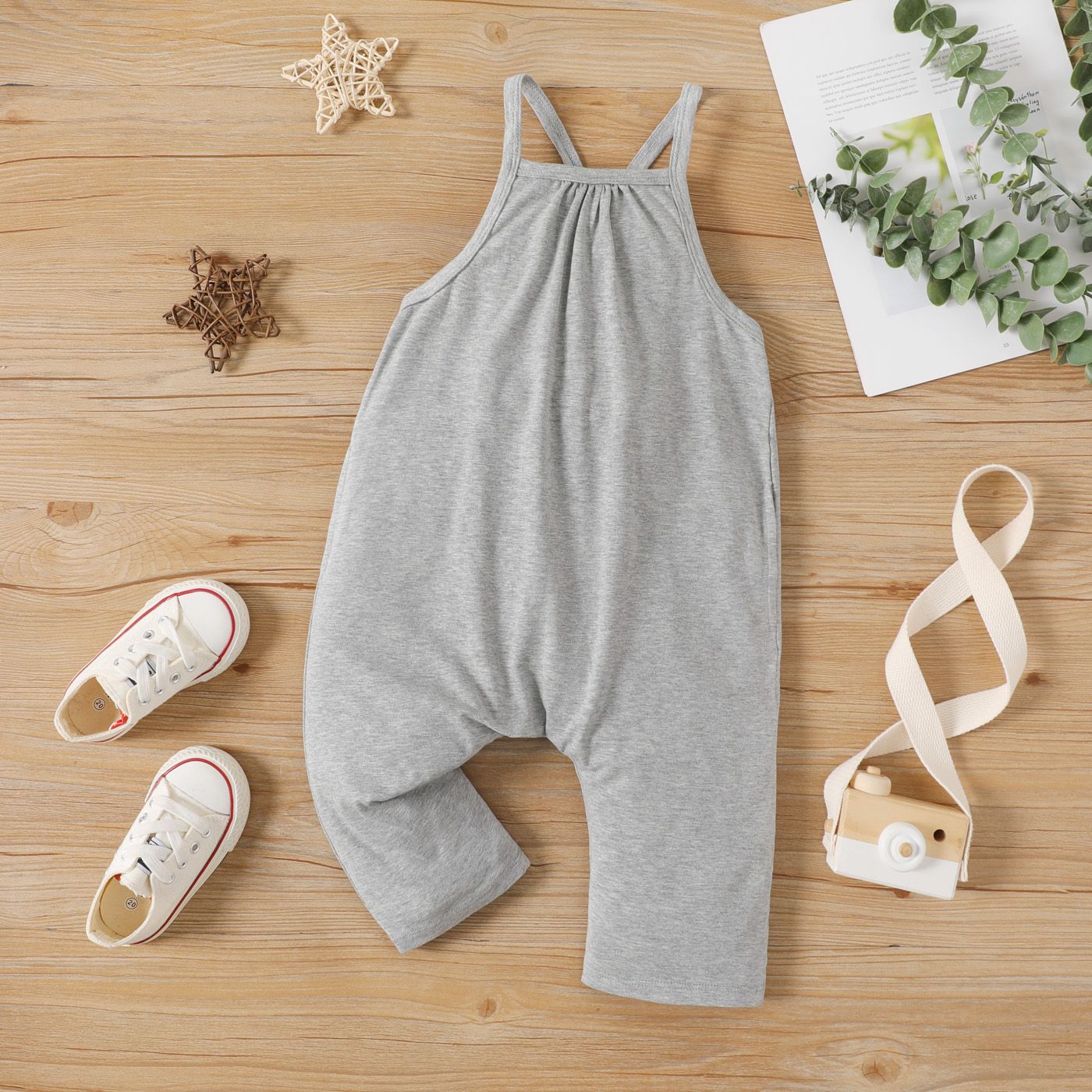 

Toddler Girl Solid Color Cotton Sleeveless Jumpsuit