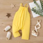 Toddler Girl Solid Color Cotton Sleeveless Jumpsuit TenderYellow