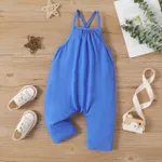 Toddler Girl Solid Color Cotton Sleeveless Jumpsuit Blue