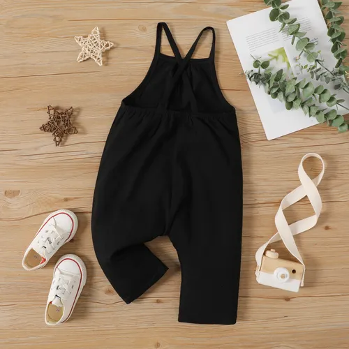 Toddler Girl Solid Color Cotton Sleeveless Jumpsuit