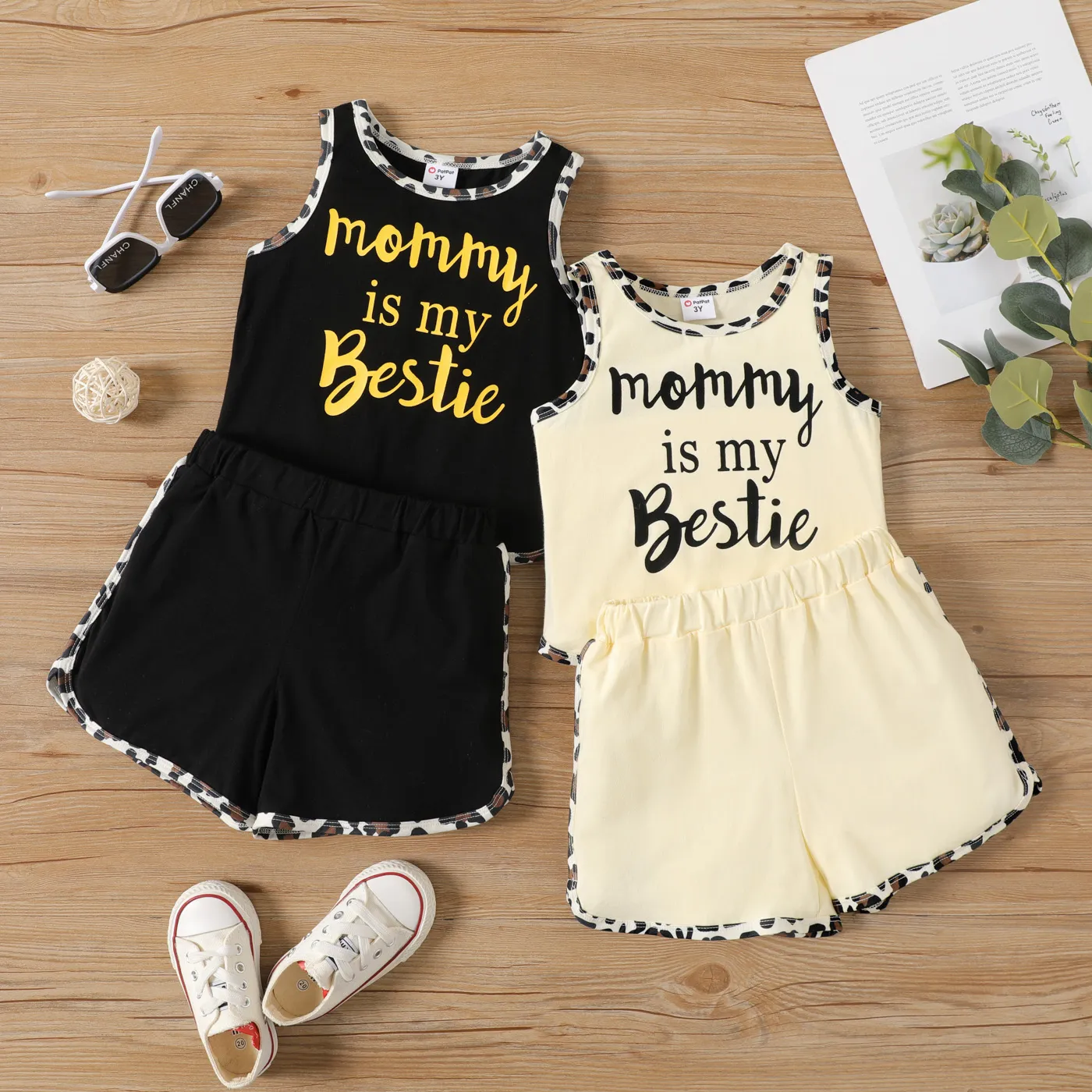 2pcs Toddler Girl Letter Leopard Print Tank Top and Elasticized Shorts Set  image 2