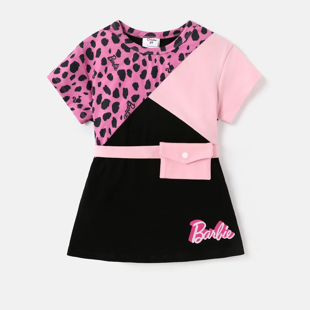 Barbie Toddler/Kid Girl Leopard/Colorblock Print Naia™ Short-sleeve Dress with Fanny Pack ColorBlock big image 1