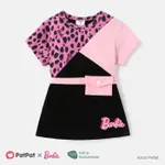 باربي طفل / طفل فتاة ليوبارد / طباعة ملونة نايا™ فستان قصير الأكمام مع فاني باك كتلة اللون