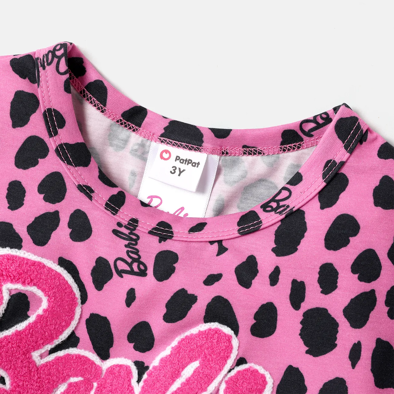 芭比幼兒/孩子女孩豹/色塊印花奈亞™短袖連衣裙與腰包 粉色 big image 1