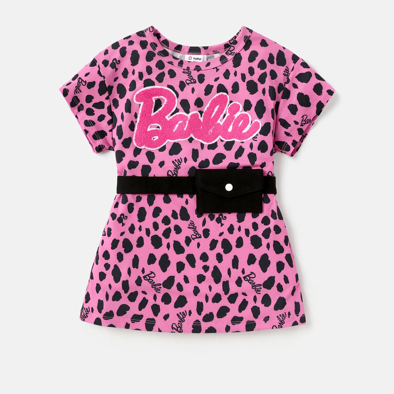 Barbie Toddler/Kid Girl Leopard/Colorblock Print Naia Vestido de manga corta con riñonera™ Rosado big image 1