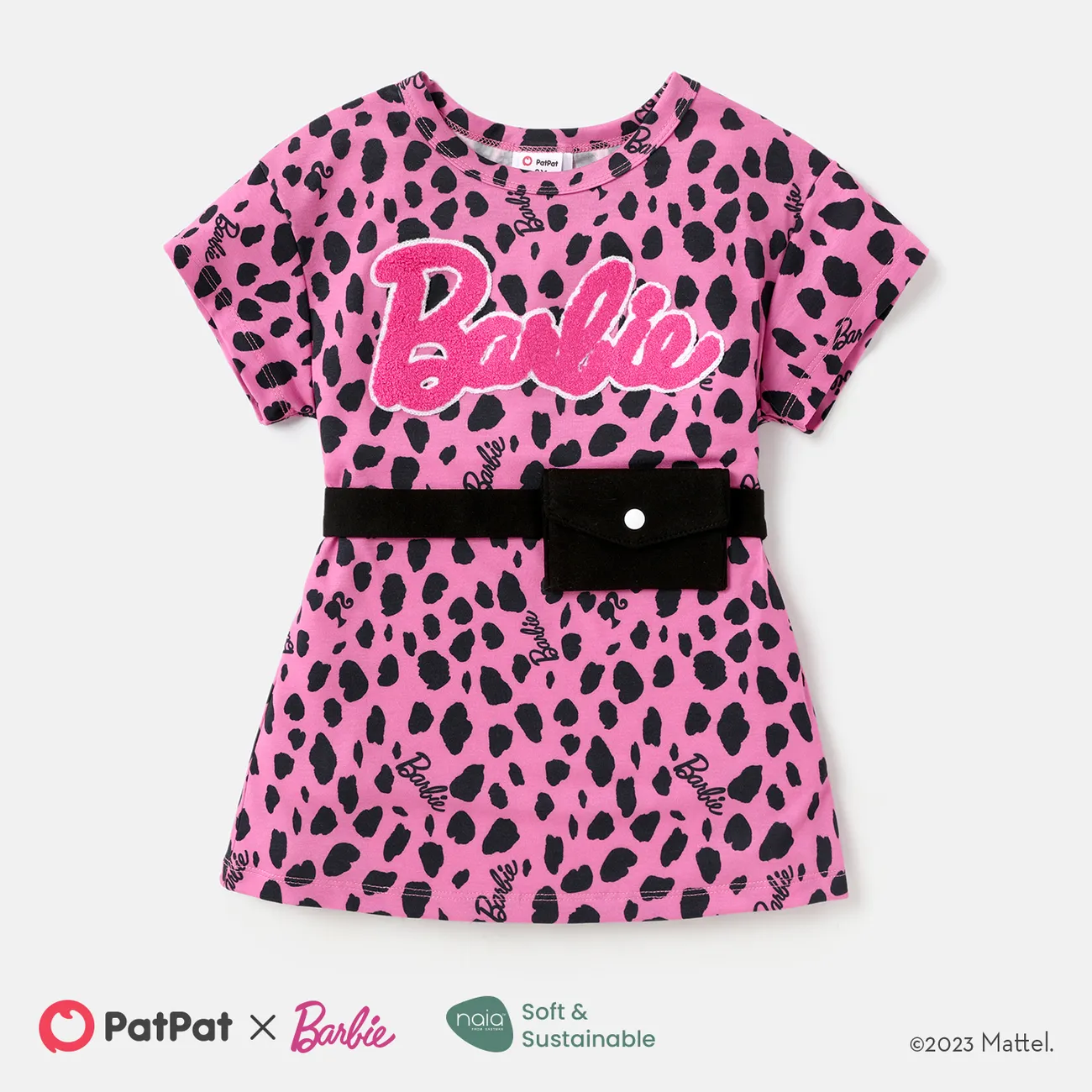 باربي طفل / طفل فتاة ليوبارد / طباعة ملونة نايا™ فستان قصير الأكمام مع فاني باك  big image 1