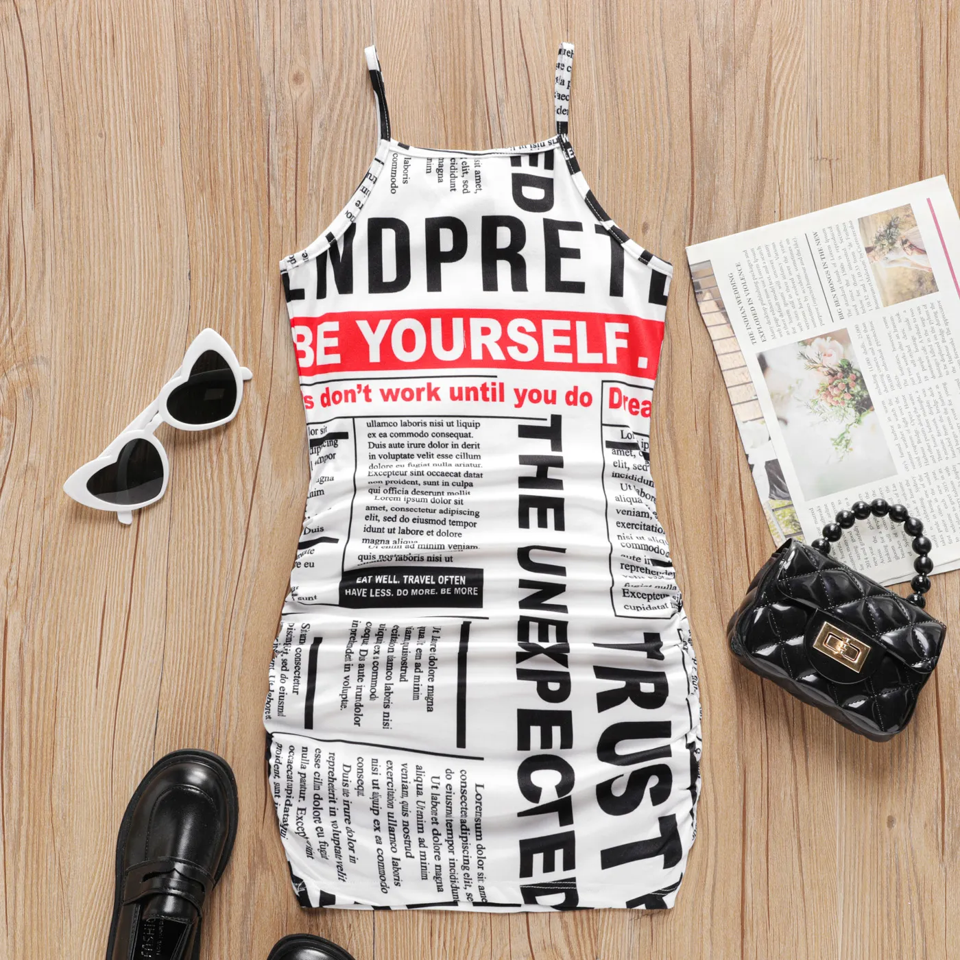 Eco-friendly RPET Fabric Kid Girl Letter Allover Print Slip Dress  image 2