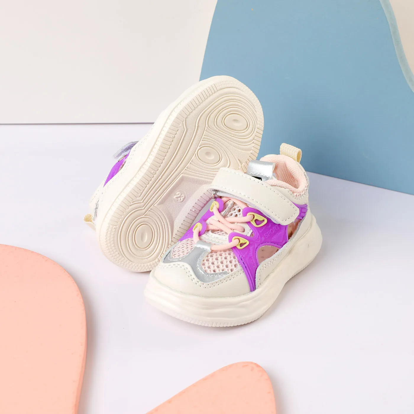 Toddler/Kid Breathable Colorblock Hollow Velcro Casual Shoes  Purple