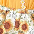 Baby Girl Floral Applique Design Sunflower Print & Solid Spliced Cami Romper  image 4