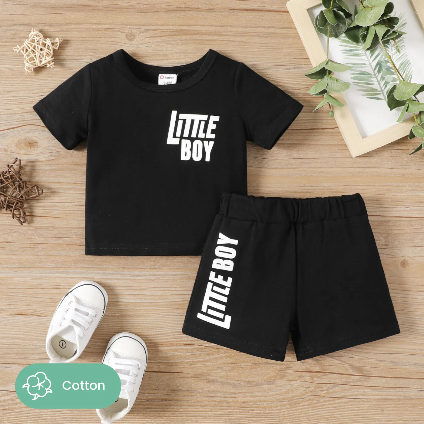 2pcs Baby Boy Letter Print Short-sleeve Tee and Shorts Set