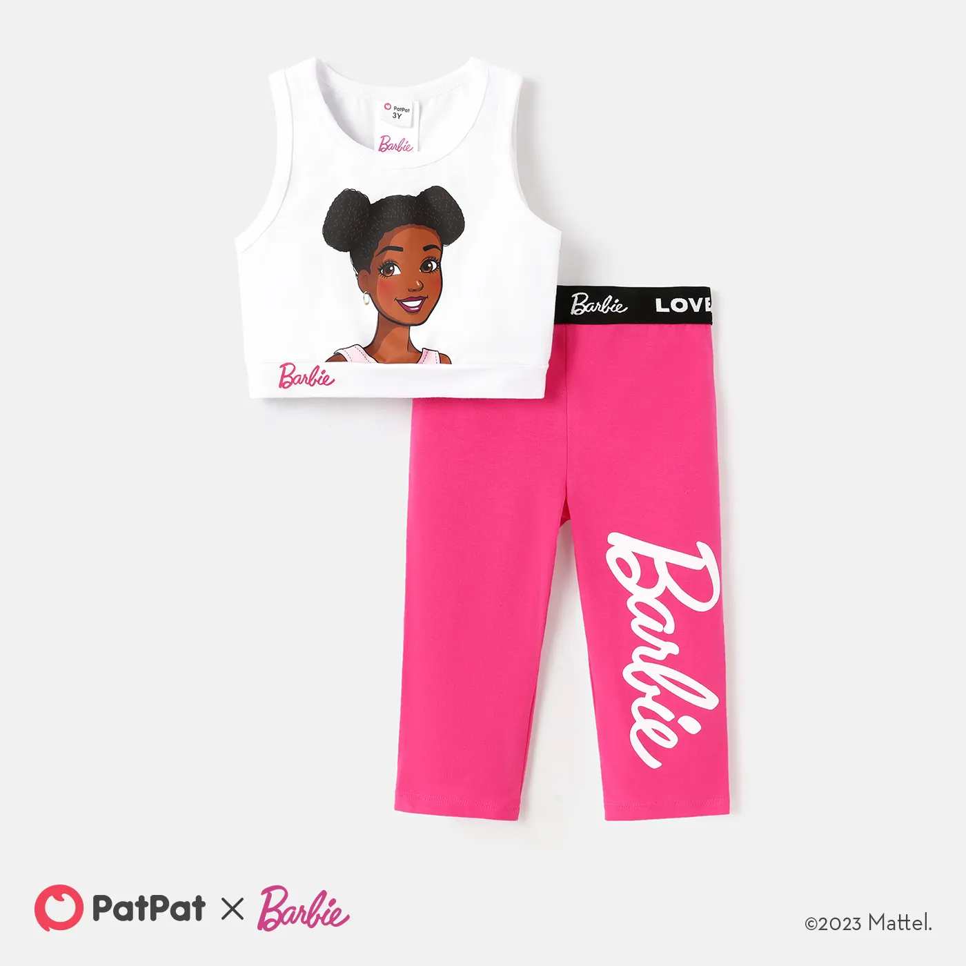 Barbie Toddler/Kid Girl 2pcs Character Print Cotton Sleeveless Tee and Leggings Set White