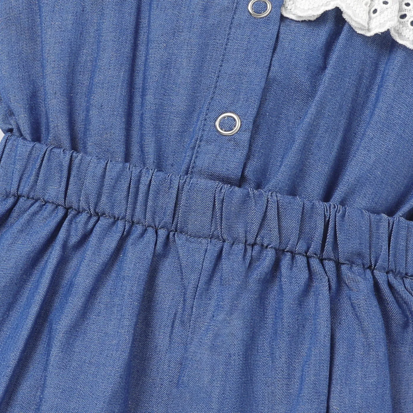 Baby Girl 100% Cotton Denim Splice Ruffled Sleeveless Romper Shorts  image 4