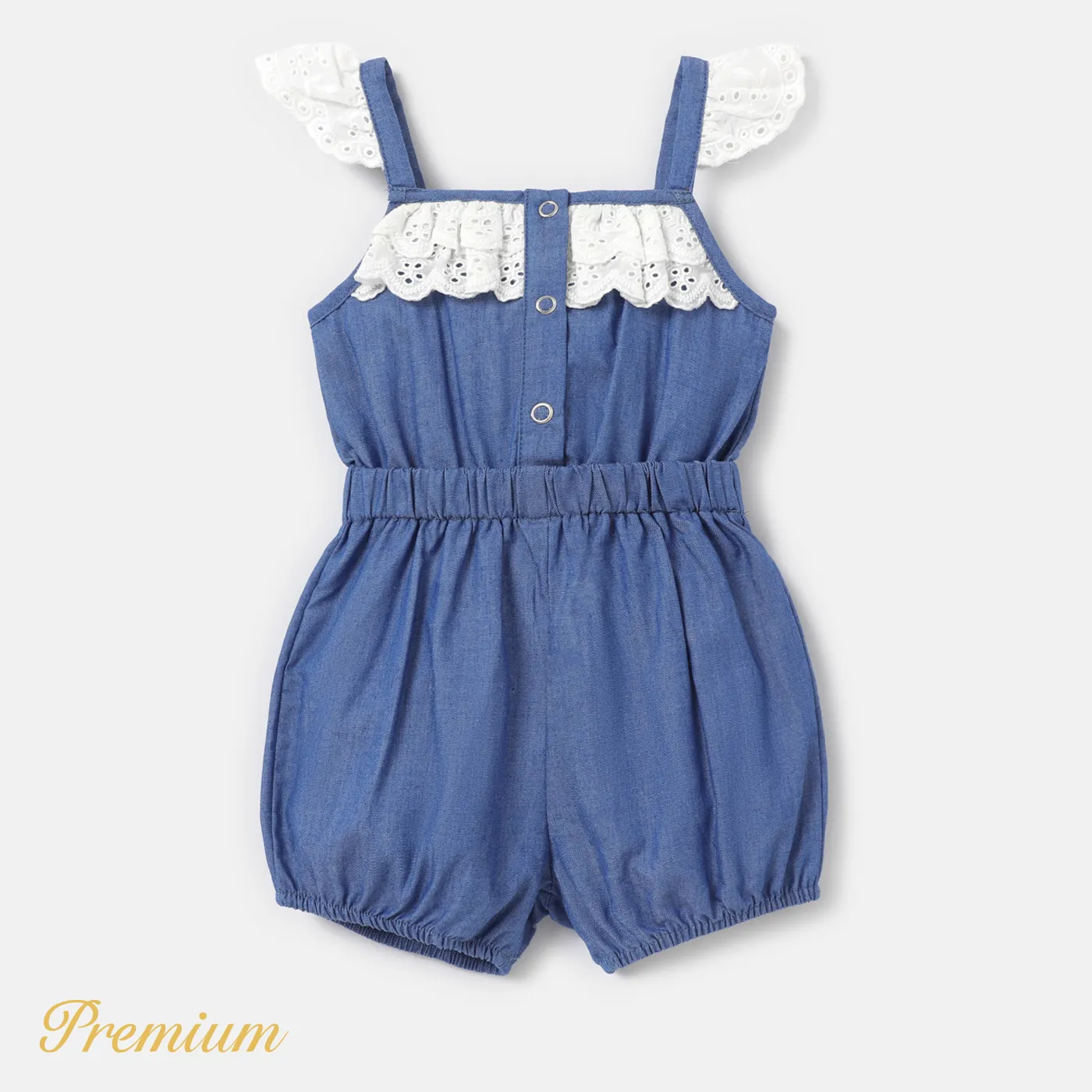Baby Girl 100% Cotton Denim Splice Ruffled Sleeveless Romper Shorts  big image 1