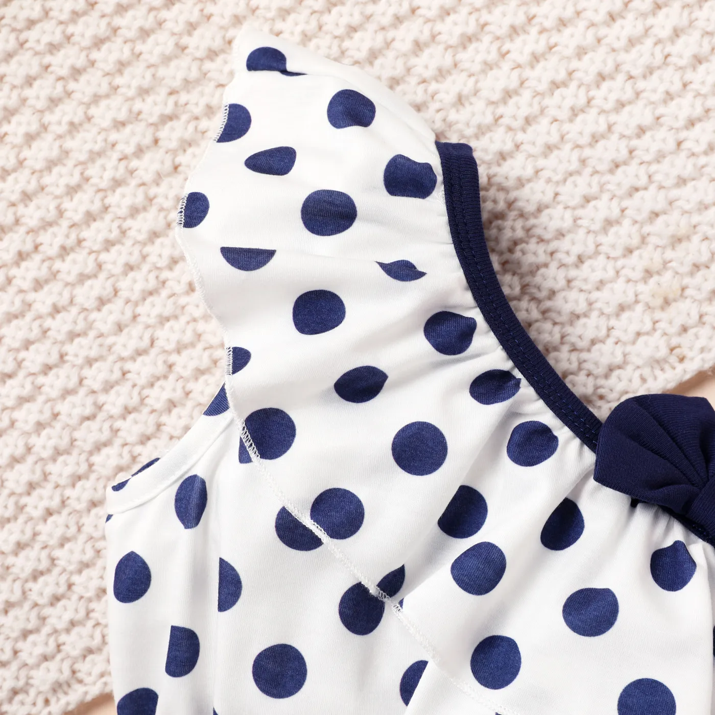 Toddler Girl Naia Polka Dots Panel Bow Front Ruffled Sleeveless Romper Dark Blue/white image 4