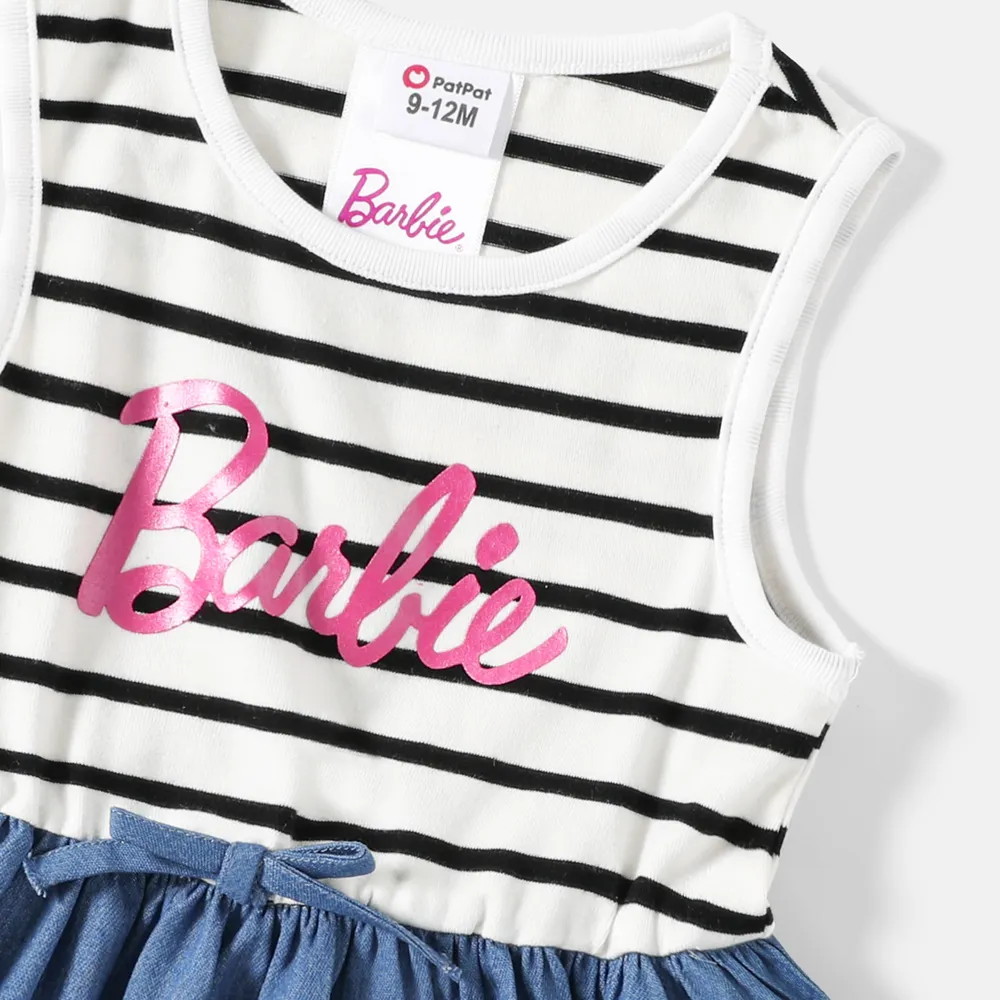 Barbie Mommy and Me Letter Graphic Cotton Striped Spliced Tank Dresses  big image 4